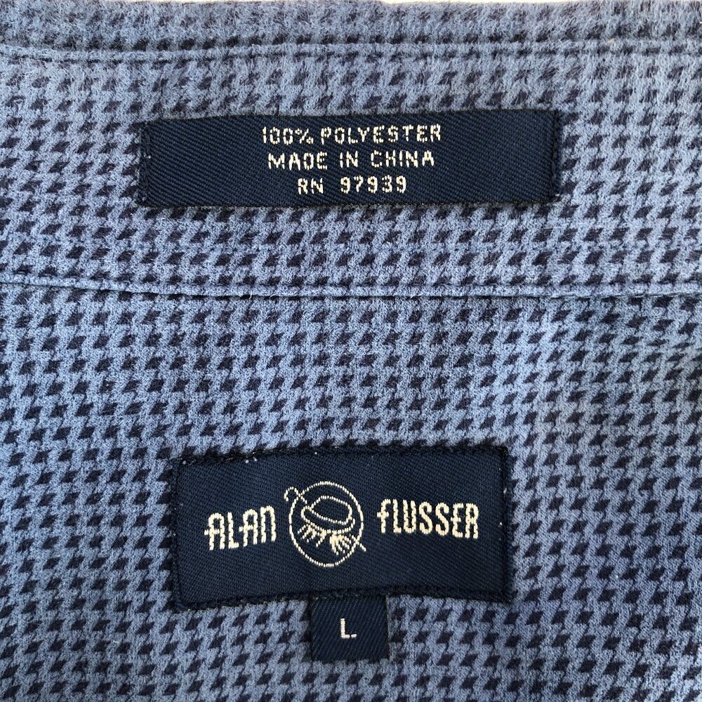 Alan Flusser Shirt Large Blue Navy Check Mole Skin Satin Lined - Picture 3 of 10
